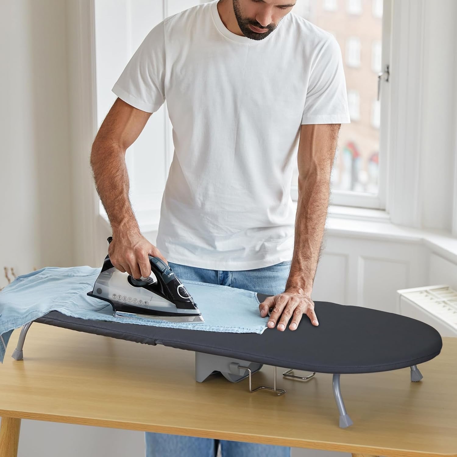 Compact Tabletop Ironing Board Foldable Mini Space Saving Black 89x33cm