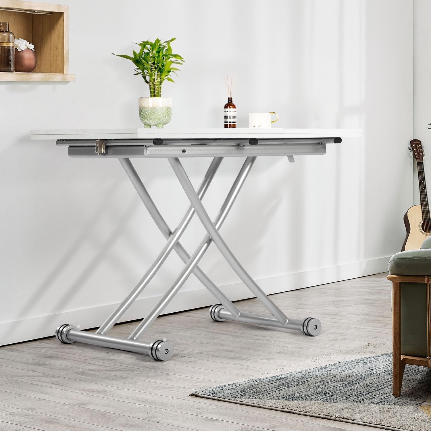 White Height Adjustable Multifunction Coffee & Dining Table, 100x57cm