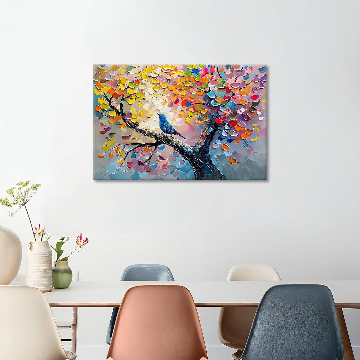 Large Tree of Life Canvas Wall Art 90x60cm Framed Colourful