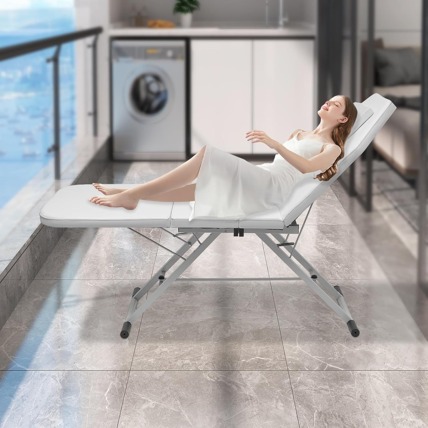 Foldable Portable Massage Bed Adjustable Beauty Salon Lash Tattoo Table 182cm
