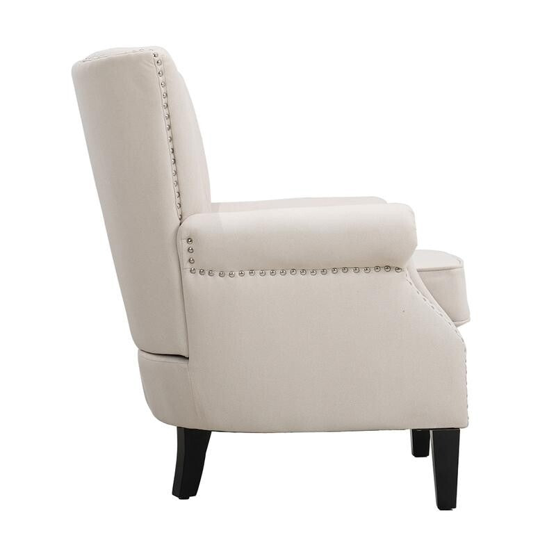 Beige Channel Armchair Deep Cushion Lounge Chair with Nailhead Trim