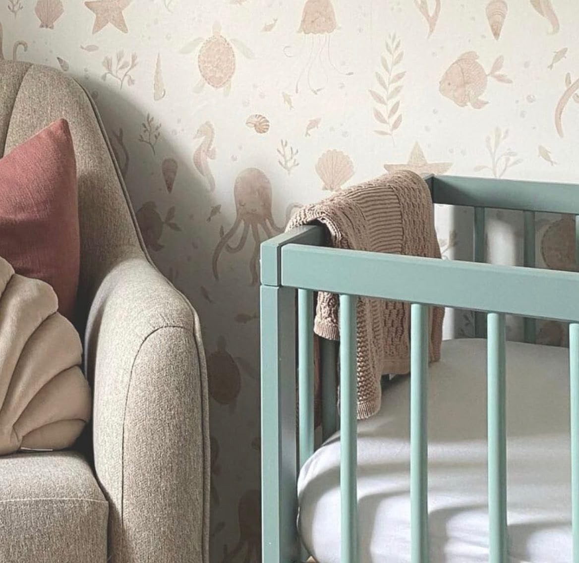 Space Saving Wooden Baby Cot Bed Adjustable Height Toddler Bed Stone Teal