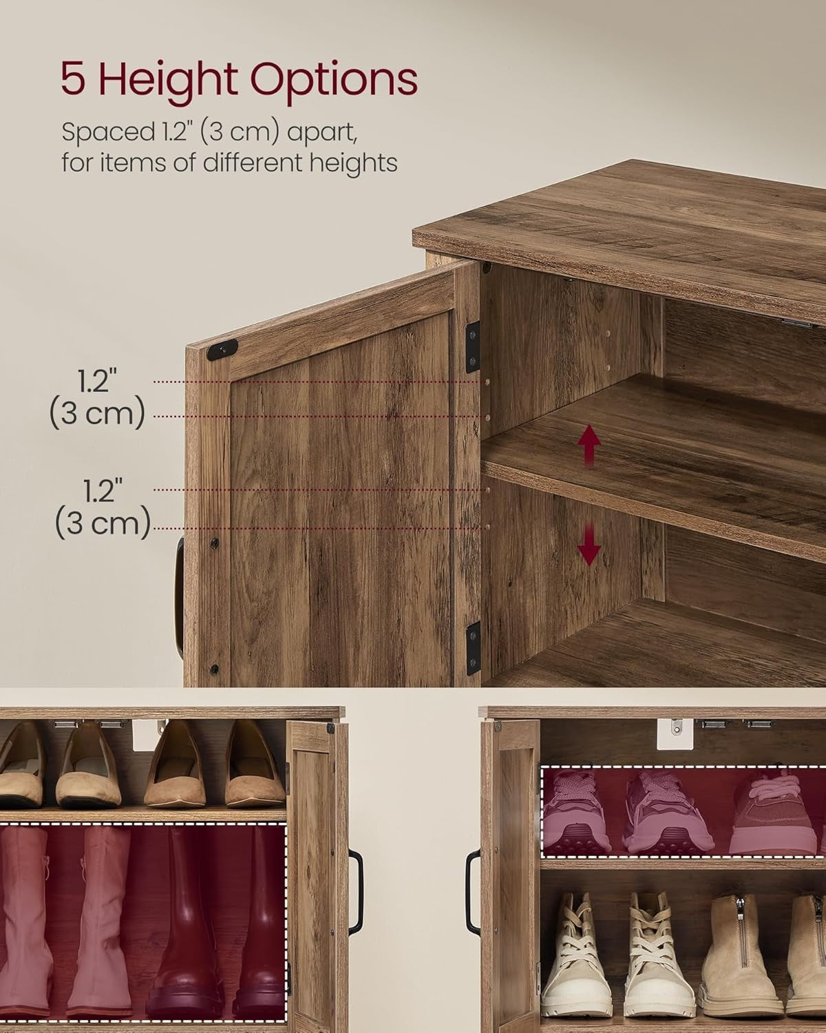 Honey Brown Shoe Cabinet 120x35x70.5cm Adjustable Shelf 12-18 Pair Storage