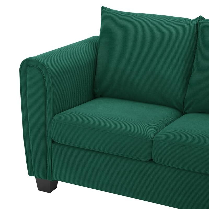 Green Cord 3 Seater Sofa with Chaise Reversible Corner Couch UK