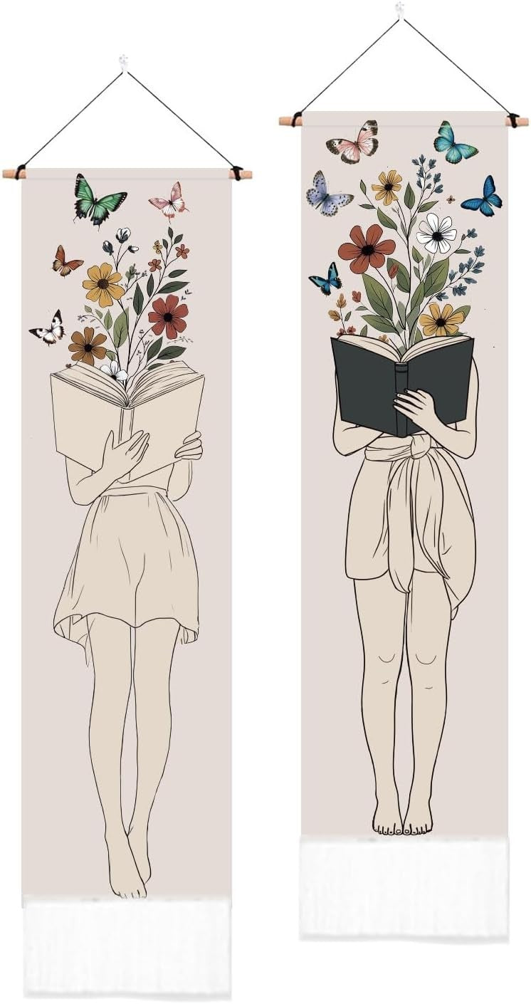 2-Pack Reading Woman Tapestry 52"x13" Boho Wall Decor