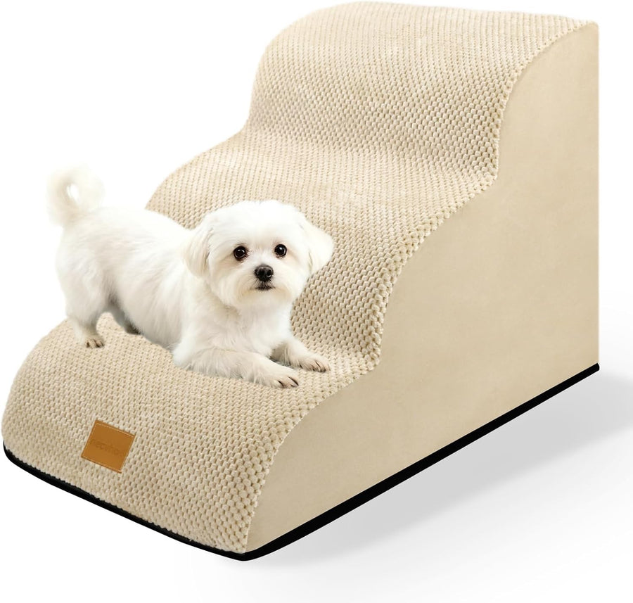 Dog Steps for Bed 3Step Non-Slip Pet Stairs Ladder Foam Ramp with Plush