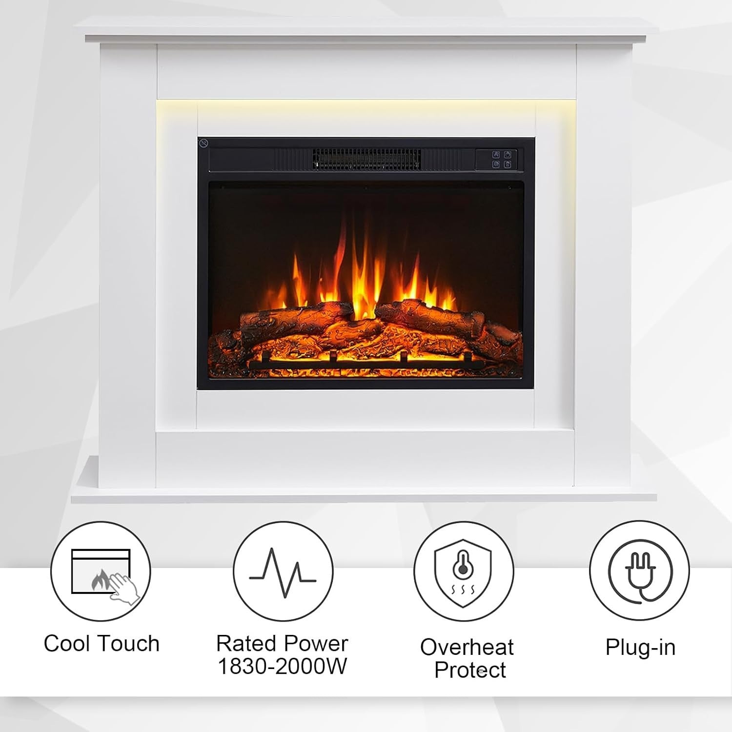 39" Electric Fireplace Freestanding Heater with Remote & Realistic Flame