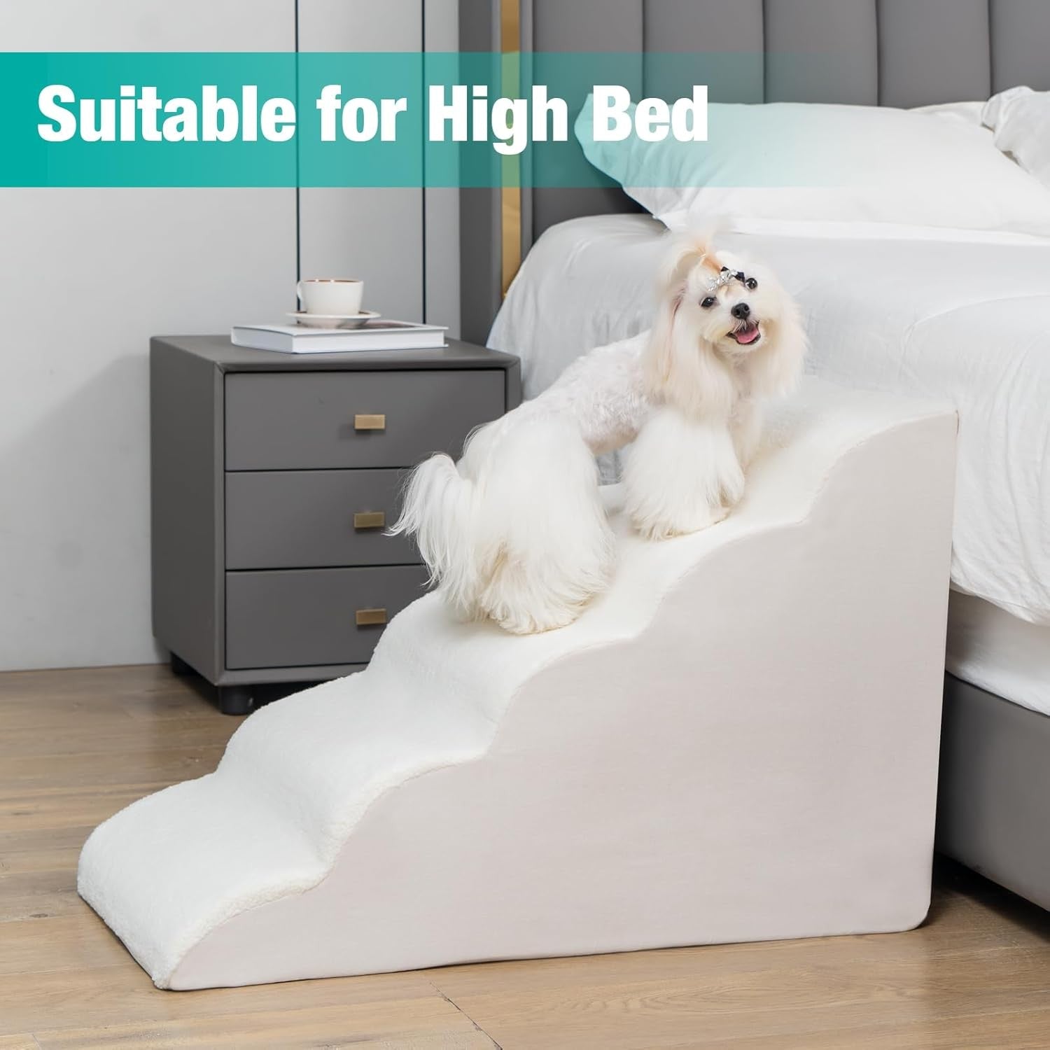 5 Tier Dog Stairs for Bed High Density Foam Pet Ramp