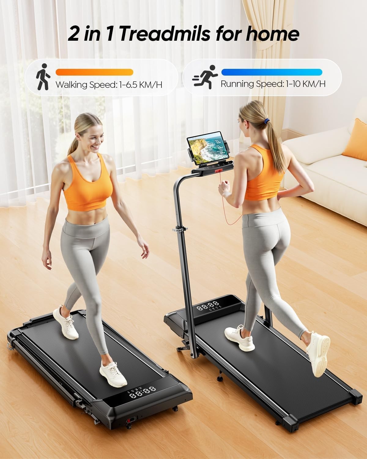 Under Desk Treadmill 2.5HP Home Walking Running Pad 9% Incline LED Display.