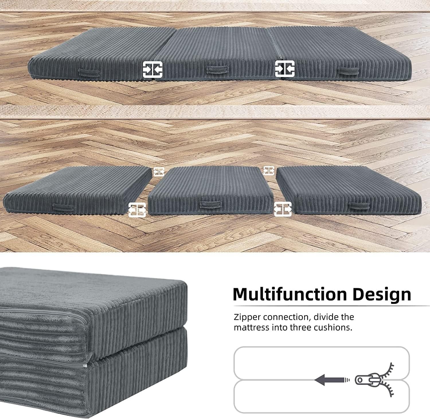 Tri Fold Foam Floor Mattress 10cm Single Bed Guest Foldable Travel Mat