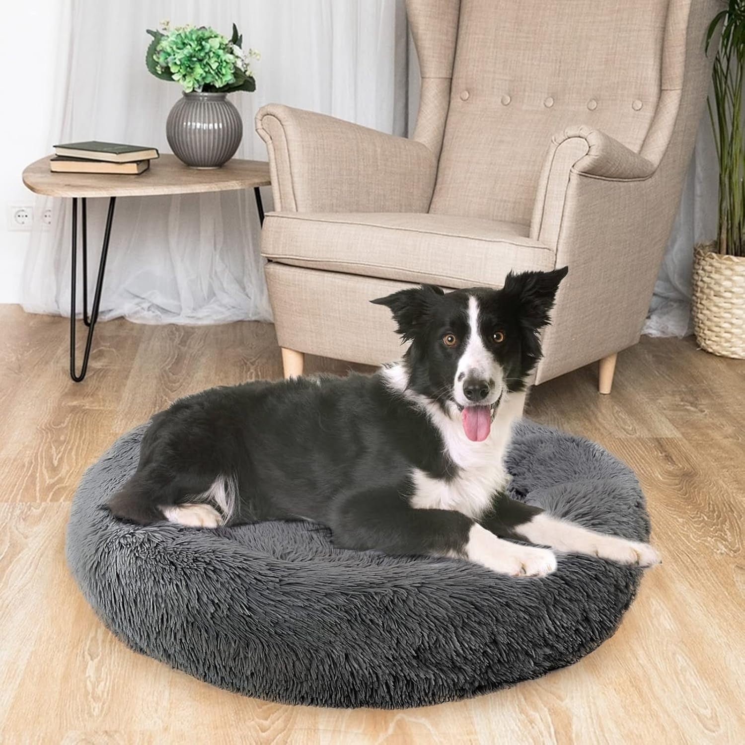 80cm Calming Donut Dog Bed Plush Round Anti Slip Washable