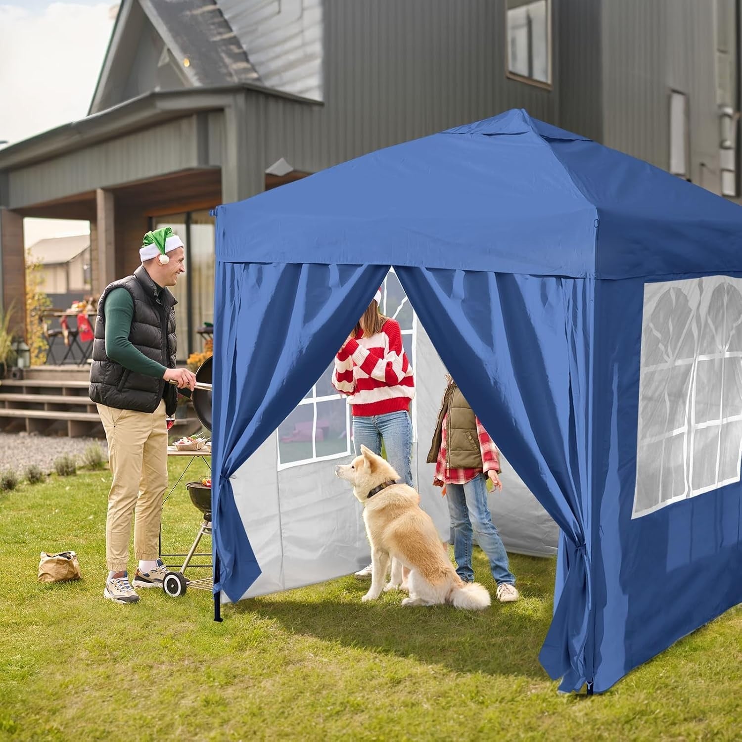 3x3M Blue Pop Up Gazebo with 4 Removable Sidewalls Waterproof Outdoor Party Tent