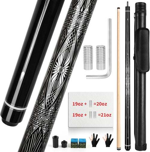 58" Adjustable Pool Cue 19oz–21oz Canadian Maple 3 in 1 Pro Stick Set