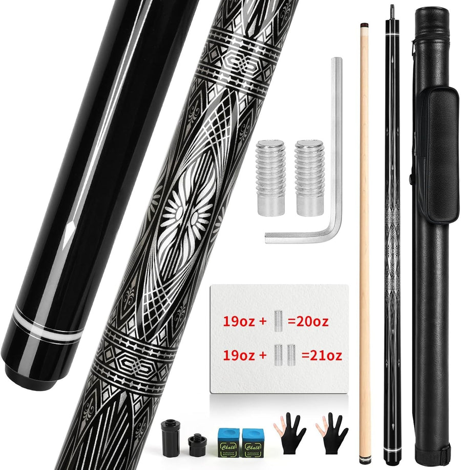 58" Adjustable Pool Cue 19oz–21oz Canadian Maple 3 in 1 Pro Stick Set