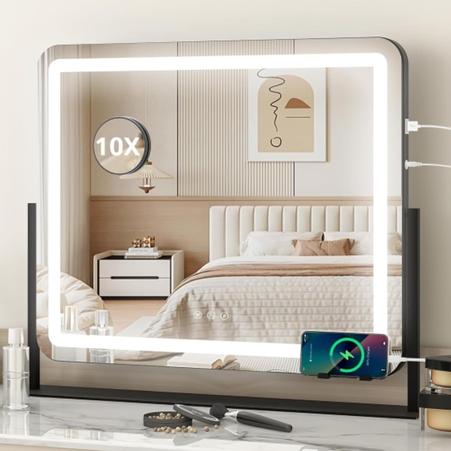 LED Vanity Mirror 60x50cm with 360° Rotation, Touch Control & USB Port