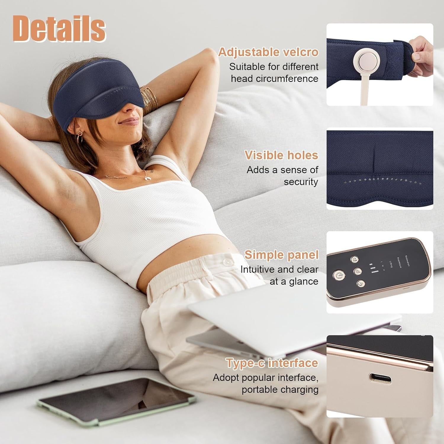 Heated Migraine Relief Head Massager Cap 360° Air Compression Sleep Aid
