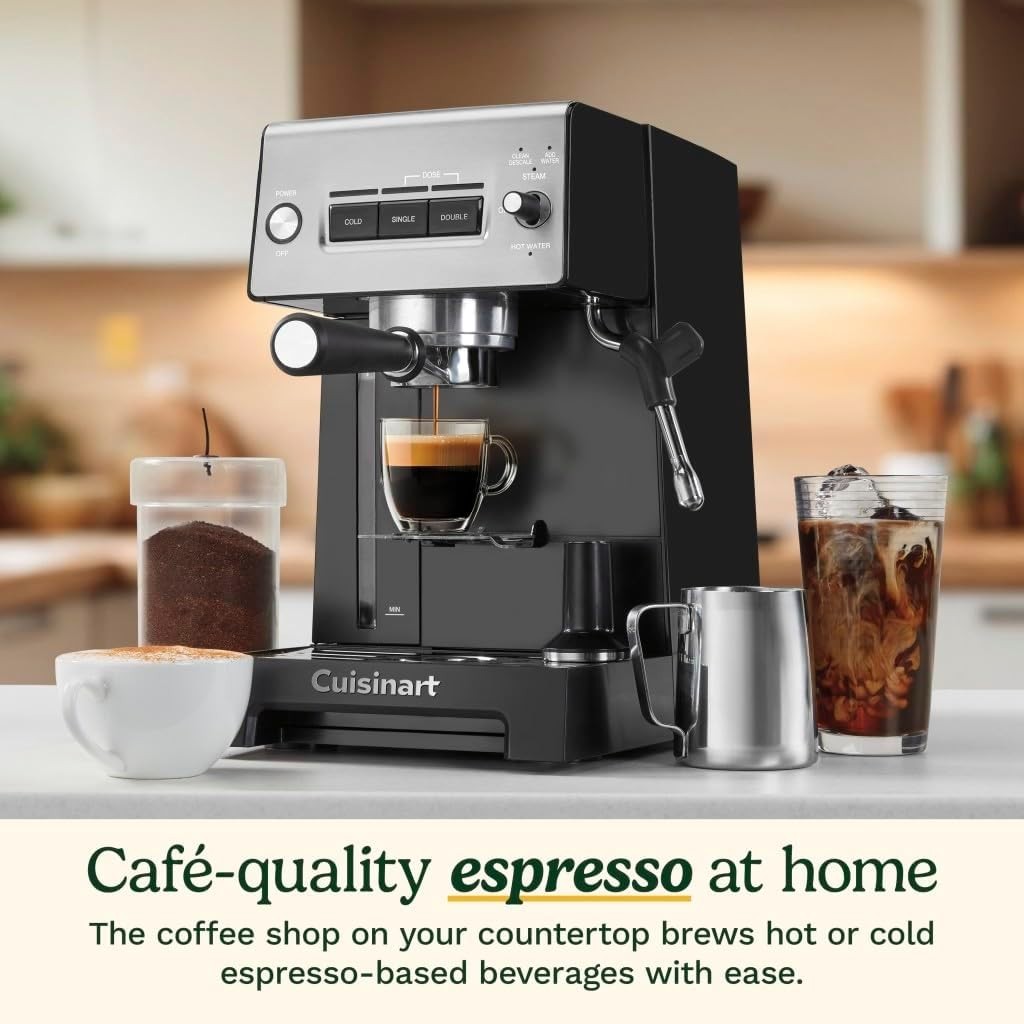 20 Bar Espresso Machine Steam Wand Cold Brew Feature Stainless Steel Black