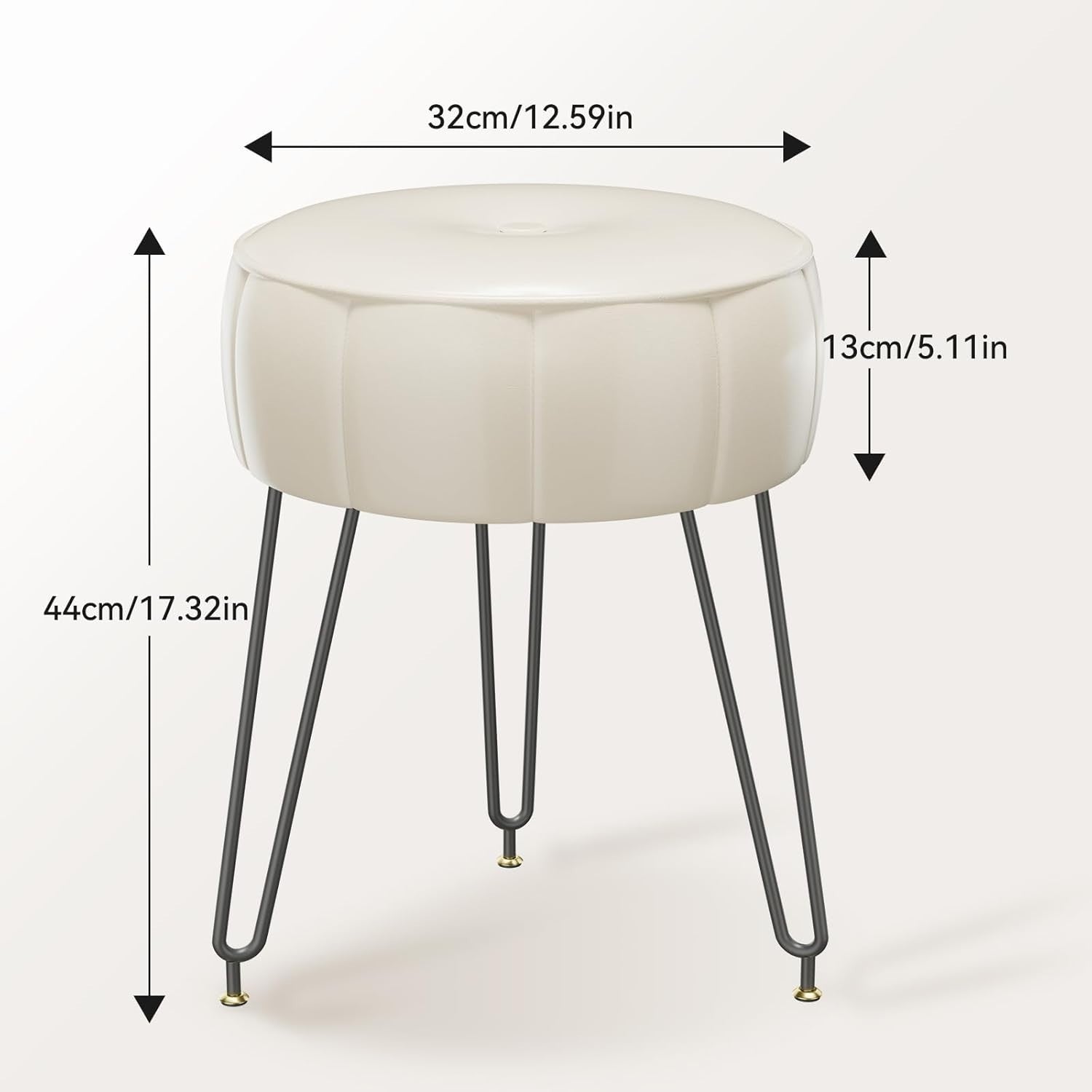 White Faux Leather Pumpkin Vanity Stool Round Modern Footrest Seat