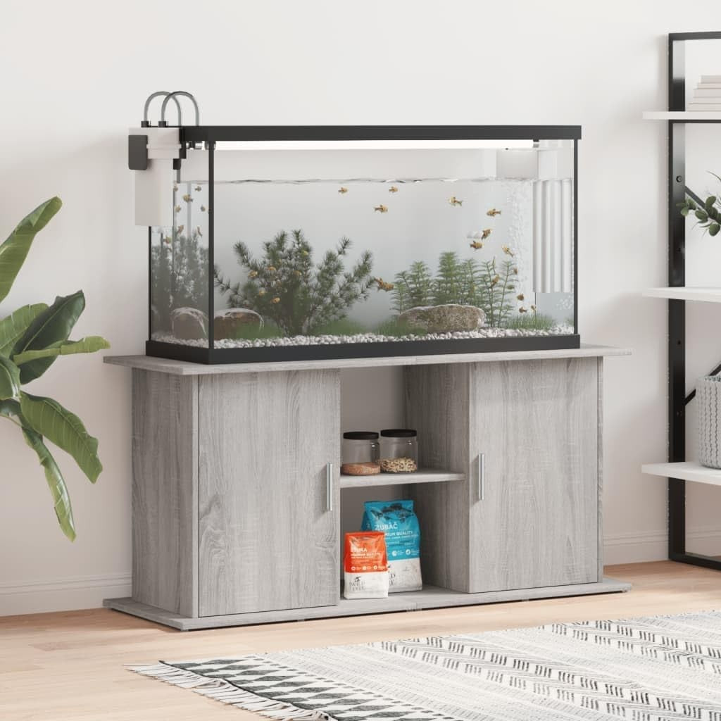 Grey Fish Tank Stand 121x41x58cm with Storage – Modern Wood Cabinet