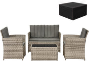 Rattan Garden Sofa Set 4 Seater Outdoor Patio Furniture with Cover