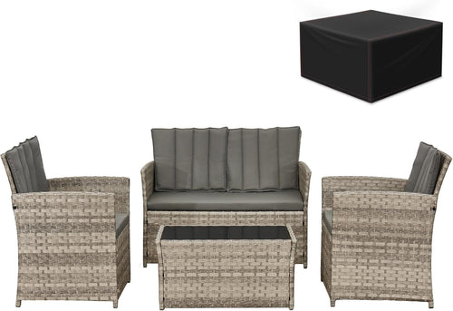 Rattan Garden Sofa Set 4 Seater Outdoor Patio Furniture with Cover