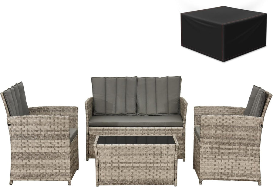 Rattan Garden Sofa Set 4 Seater Outdoor Patio Furniture with Cover