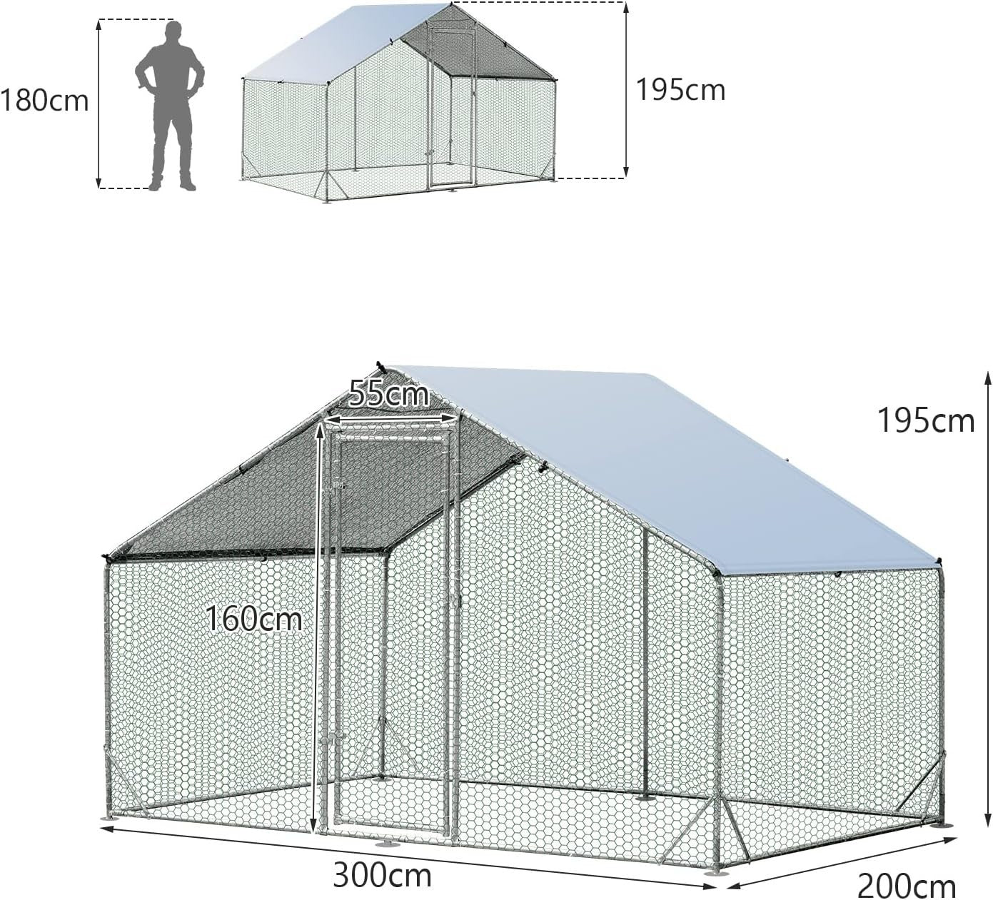 Walk In Chicken Run Galvanised Steel Enclosure Waterproof Roof 3x2m