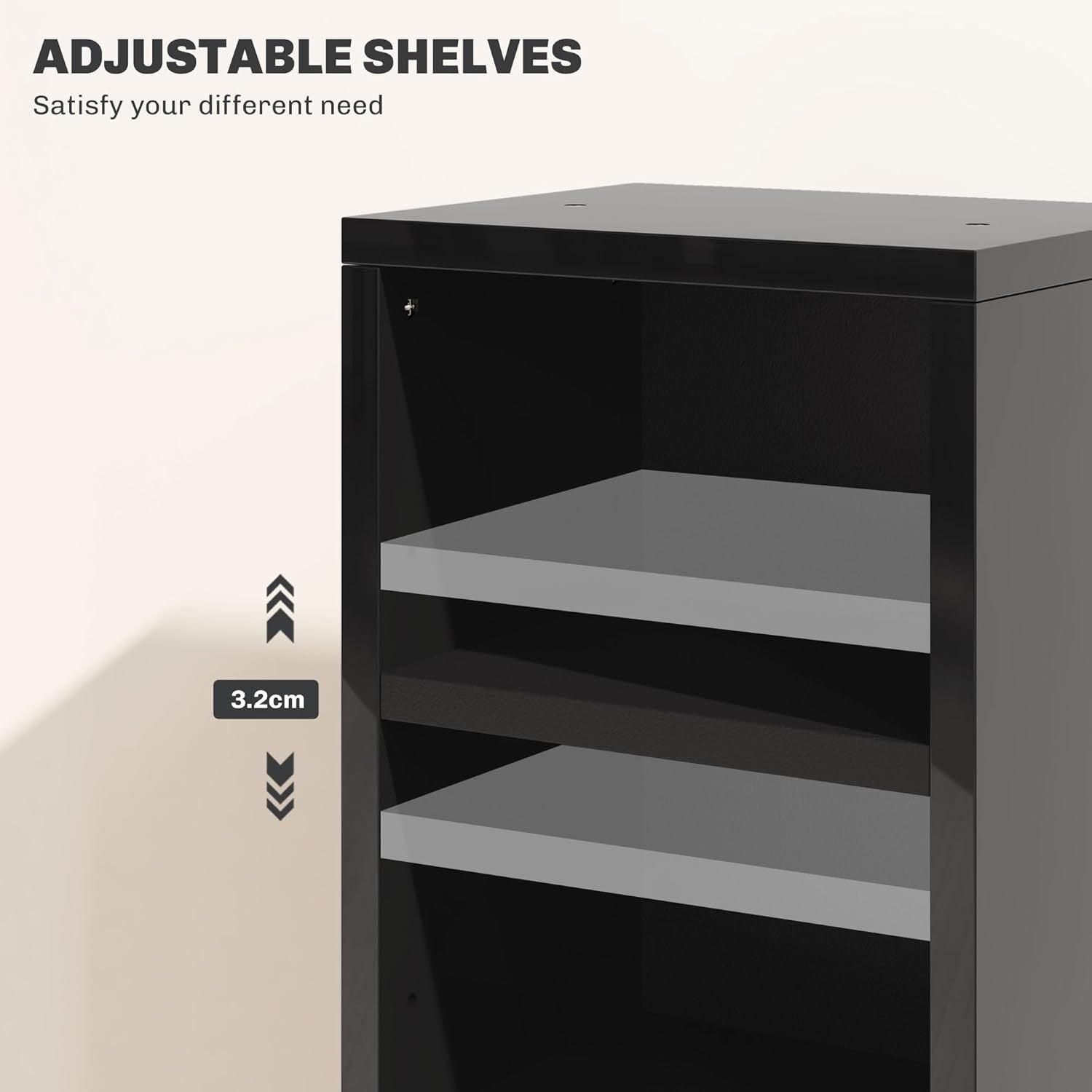 Set of 2 High Gloss Black Media Storage Towers – Adjustable CD DVD Blu-Ray Racks