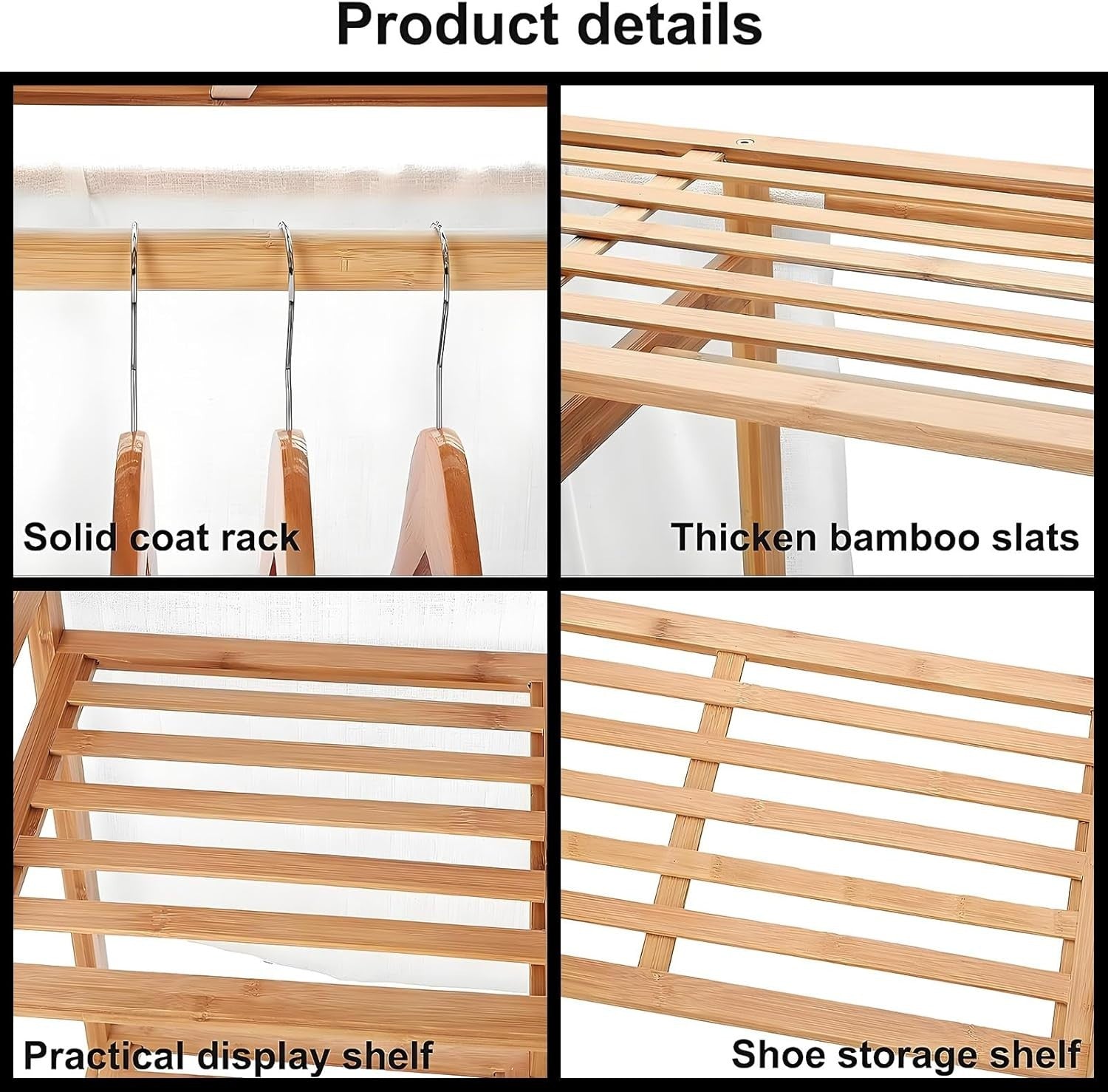 Bamboo Clothes Rail 147cm Garment Rack with 4 Shelves Open Wardrobe