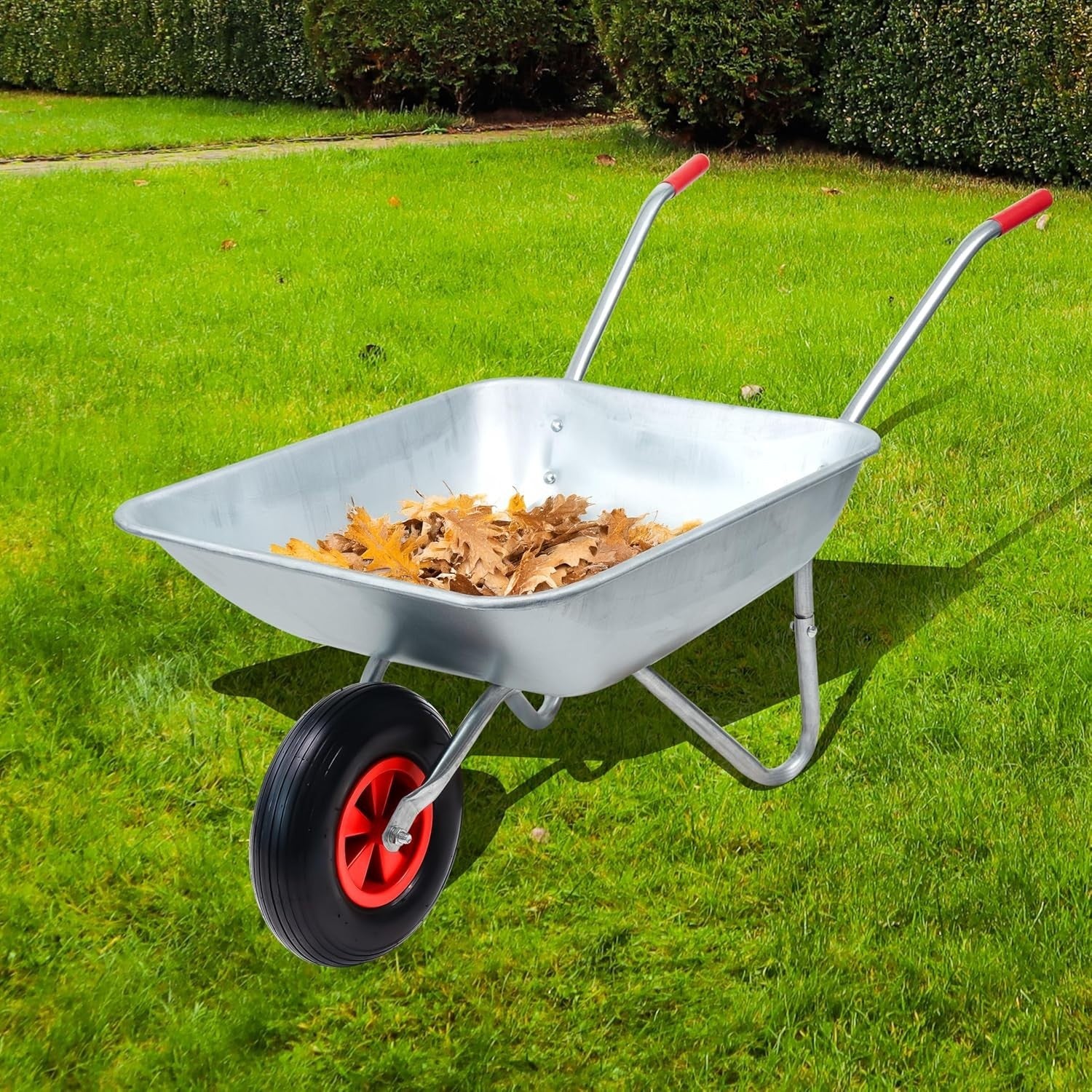 65L Garden Wheelbarrow – Galvanised Steel Tub w/ Pneumatic Tyre 100kg Load