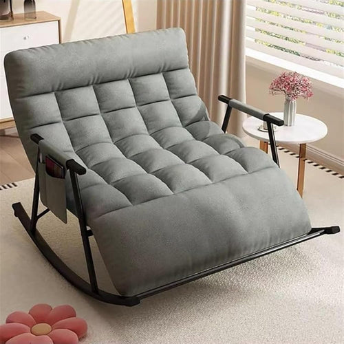 Oversized Upholstered Rocking Chair Recliner Wide Padded Armrest Grey