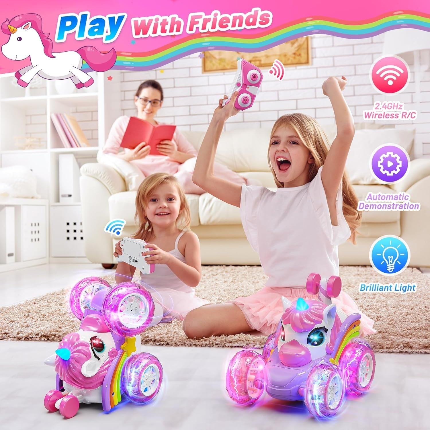 Unicorn RC Car for Girls – LED Stunt Remote Control Toy for Kids 3-6