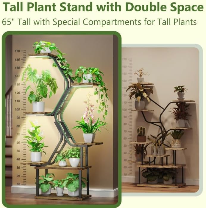 7 Tier Tall Metal Plant Stand with Grow Lights Indoor Outdoor Flower Shelf