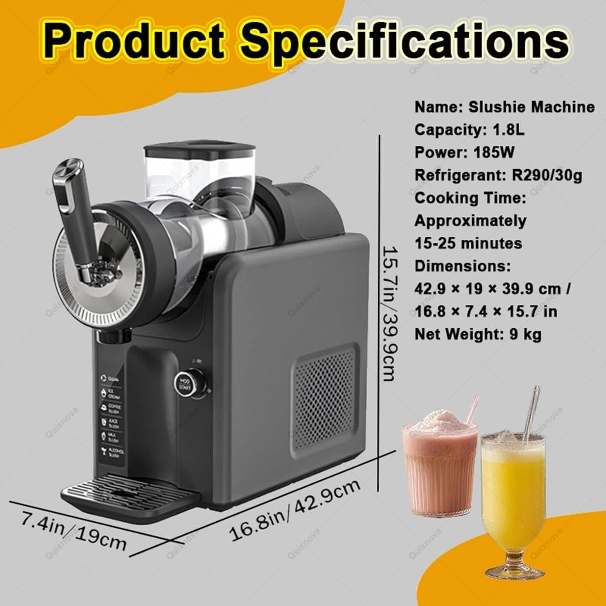 Commercial Slush Machine 1.8L Frozen Drink Maker Auto Clean Presets Quiet