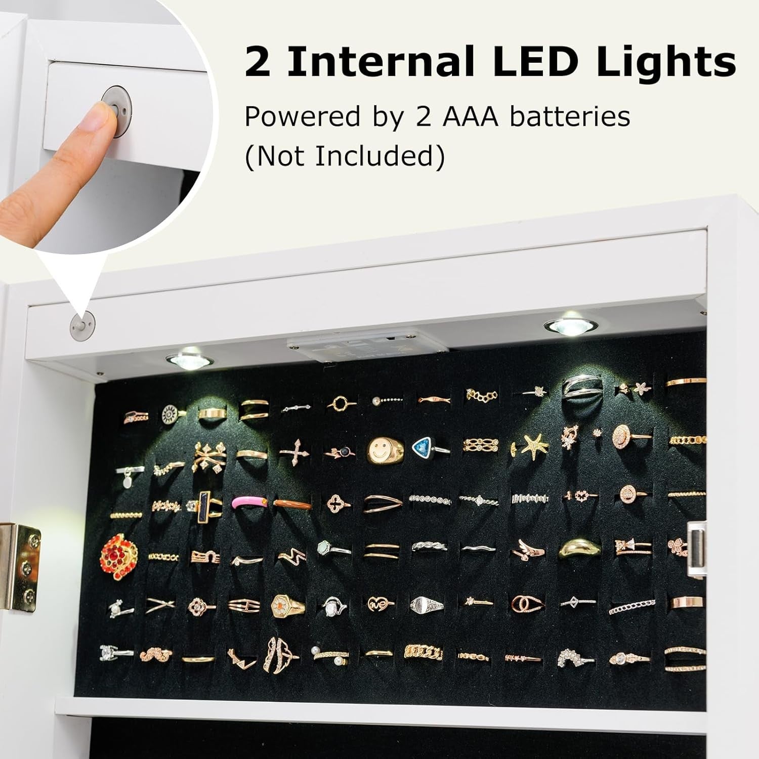 Freestanding LED Jewelry Cabinet Lockable Full Length Mirror Storage