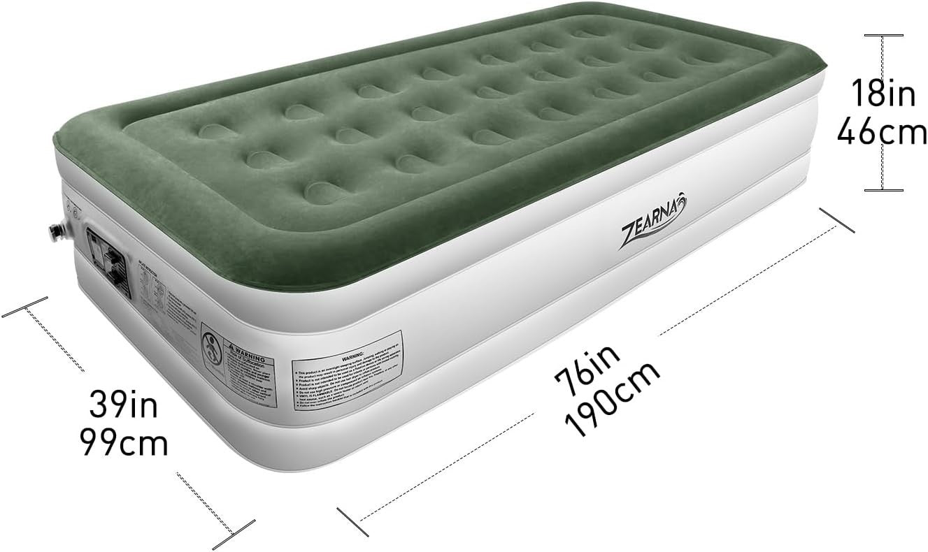 Single Inflatable Air Bed with Built-In Pump, Quick Self-Inflating Mattress