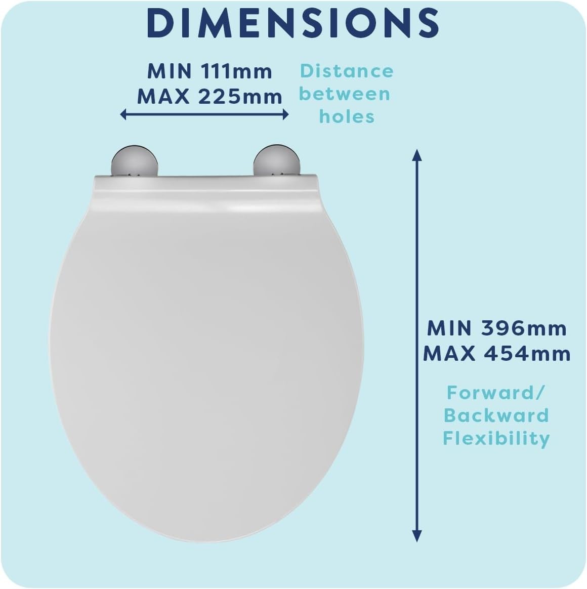 White Slimline Toilet Seat Flexi-Fix Adjustable Hinges Antibacterial Durable