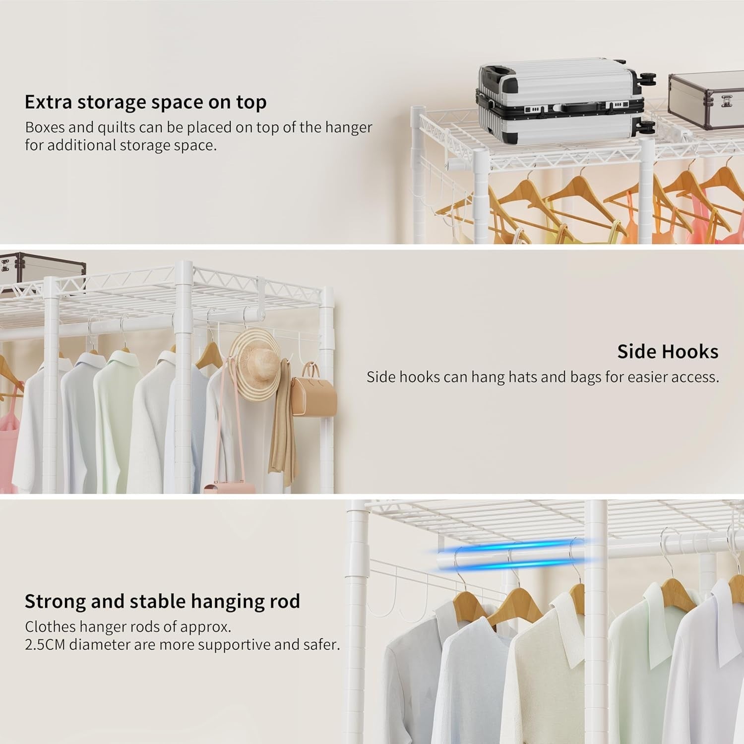 Heavy Duty 4-Layer Clothes Rail with Shelves & Pants Rack – White