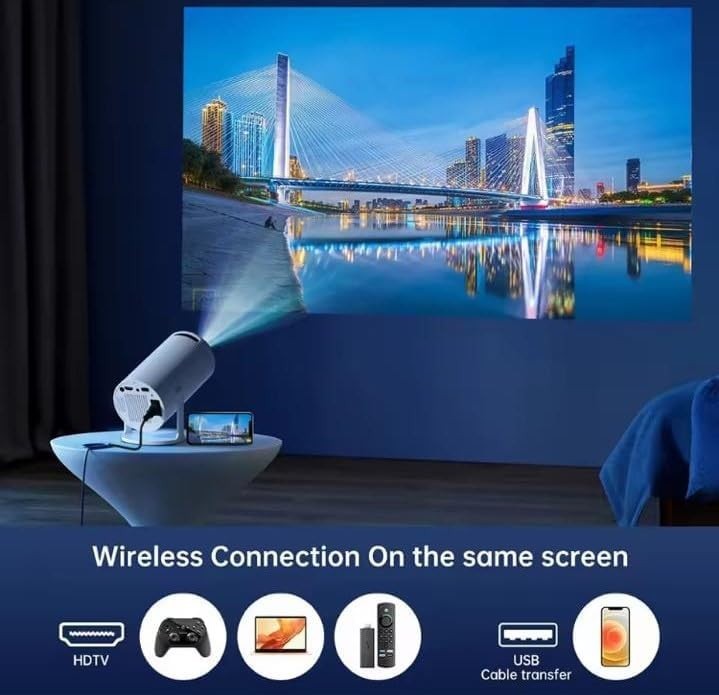 1080P WiFi Android Smart Projector 12000 Lumens 4K Support Portable