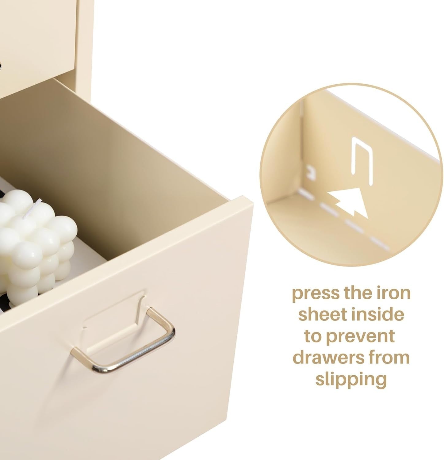 Cream Metal Rolling Drawer Cabinet 3 Tier Under Desk File Storage