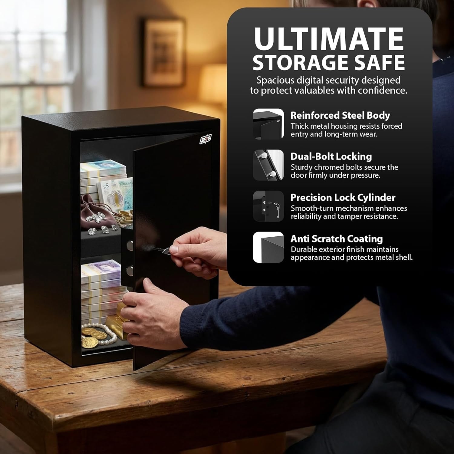 45L Fireproof Safe Box Large Security Cabinet Key Lock Cash Storage