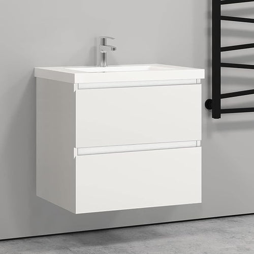 500mm White Wall Hung Bathroom Vanity Unit with Basin Sink 2 Drawer Storage