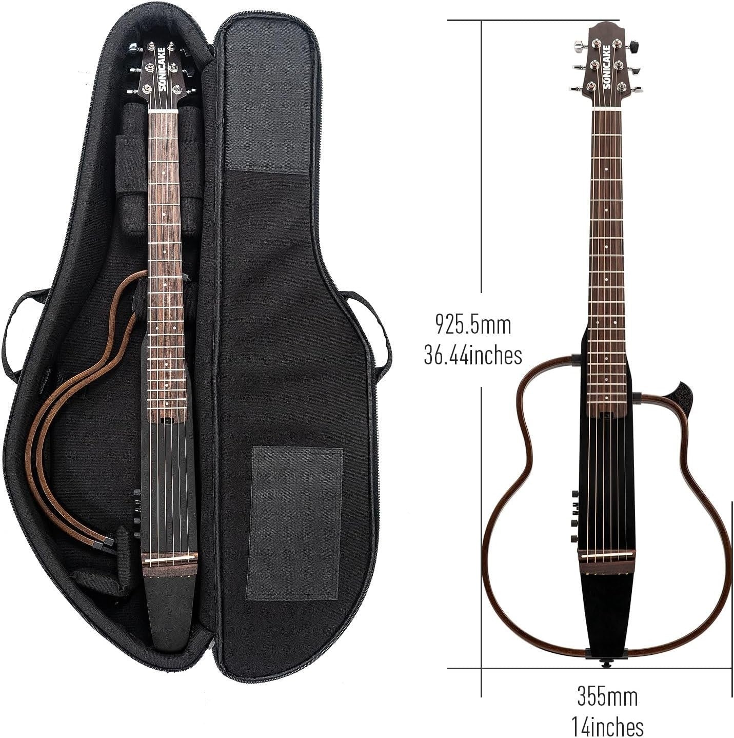 Portable Electric Travel Guitar Mahogany Body Silent w/ Preamp & Bag