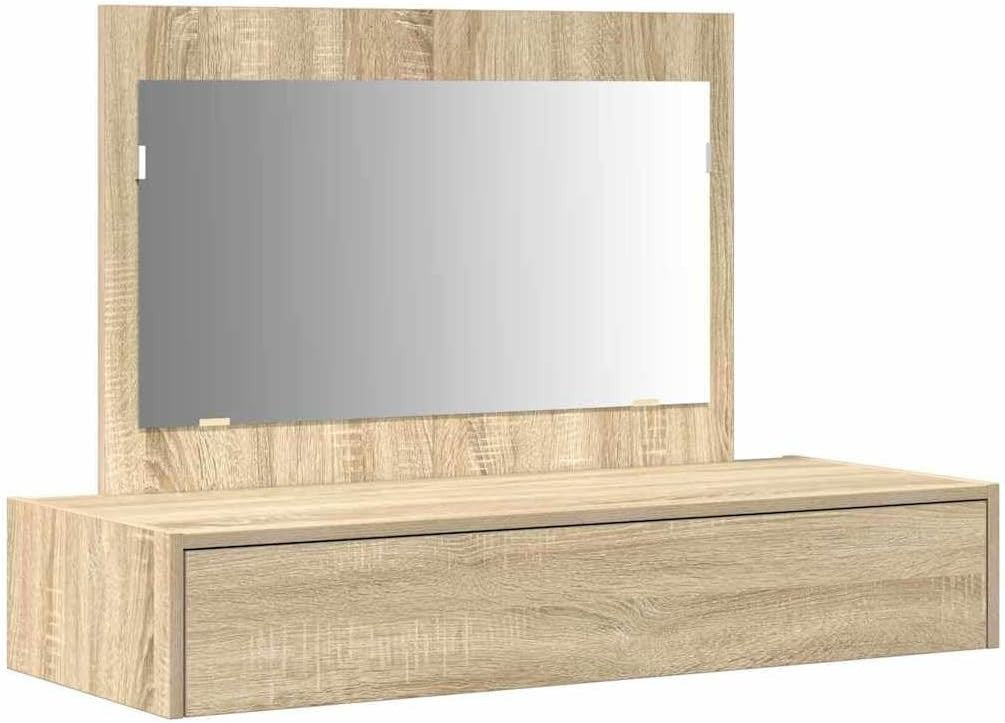 Modern Sonoma Oak Dressing Table Vanity Desk Mirror Drawer Makeup Storage