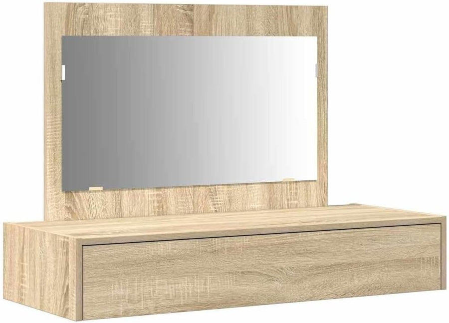 Modern Sonoma Oak Dressing Table Vanity Desk Mirror Drawer Makeup Storage