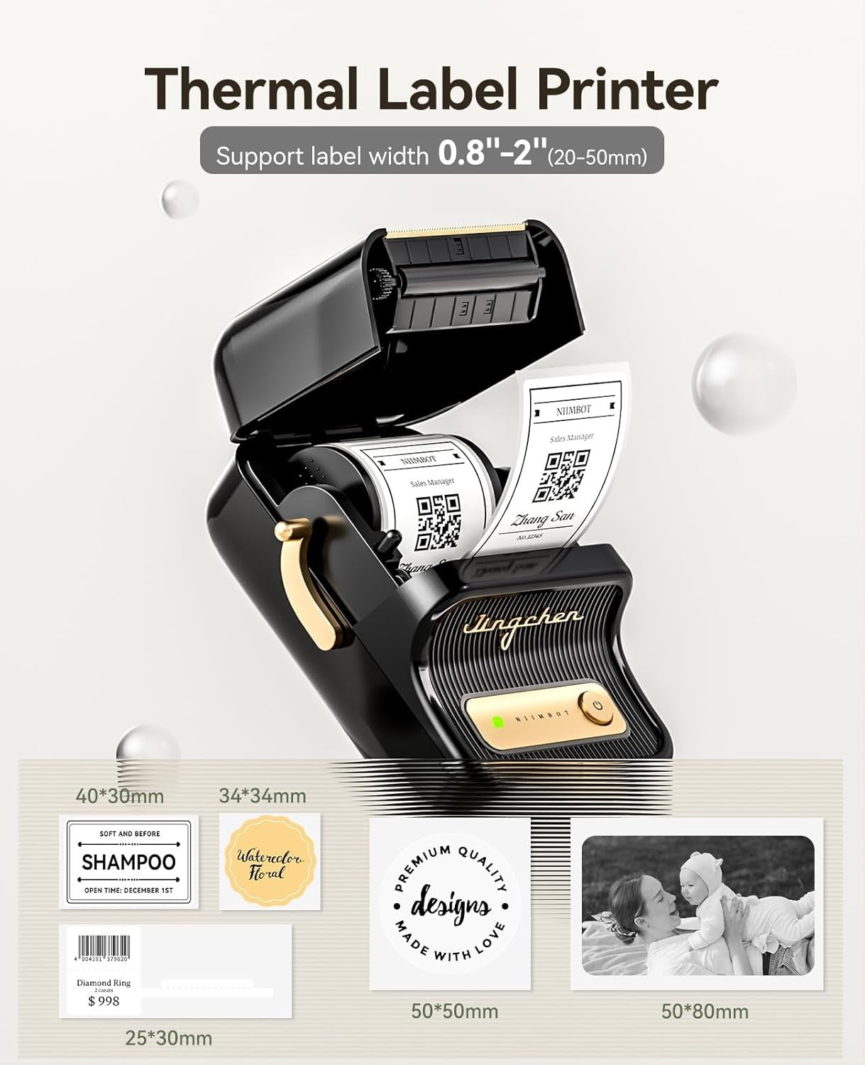Bluetooth Thermal Label Printer 20-50mm Mini Sticker Maker Black