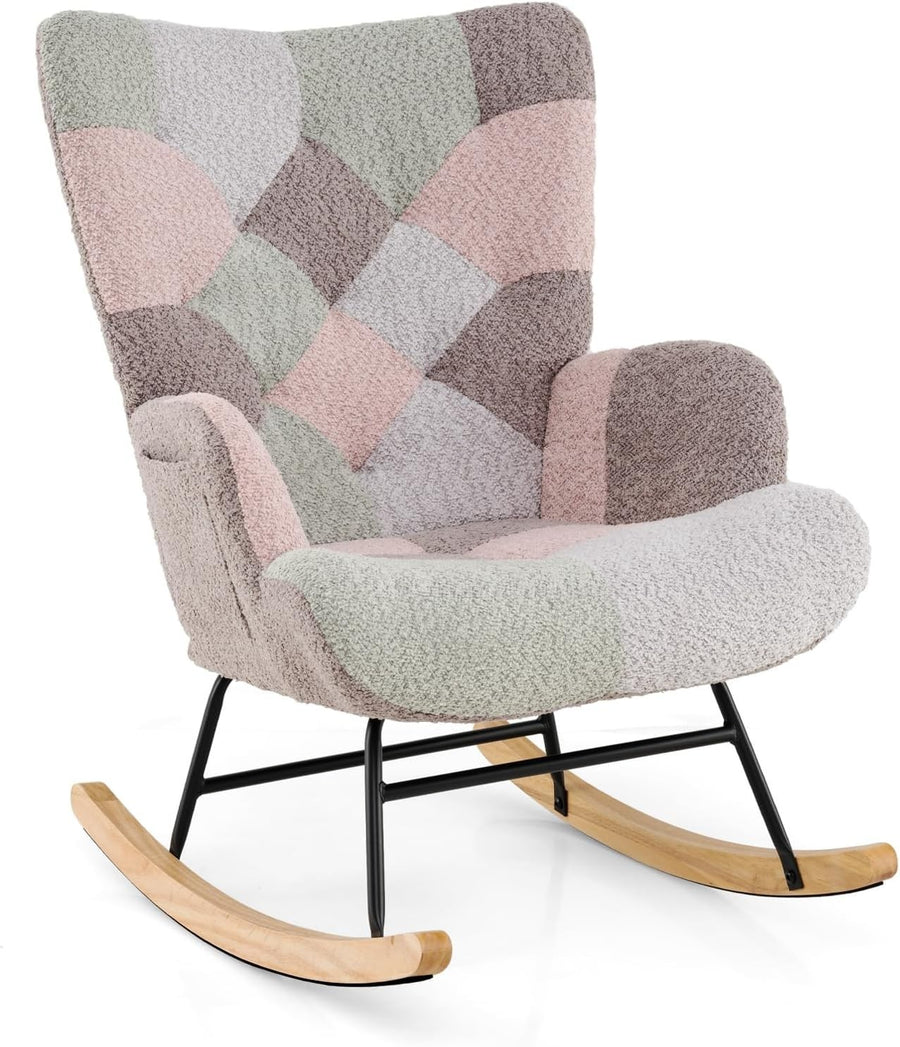 Tufted Rocking Armchair Boucle Fabric Wingback Chair for Nursery, Lounge
