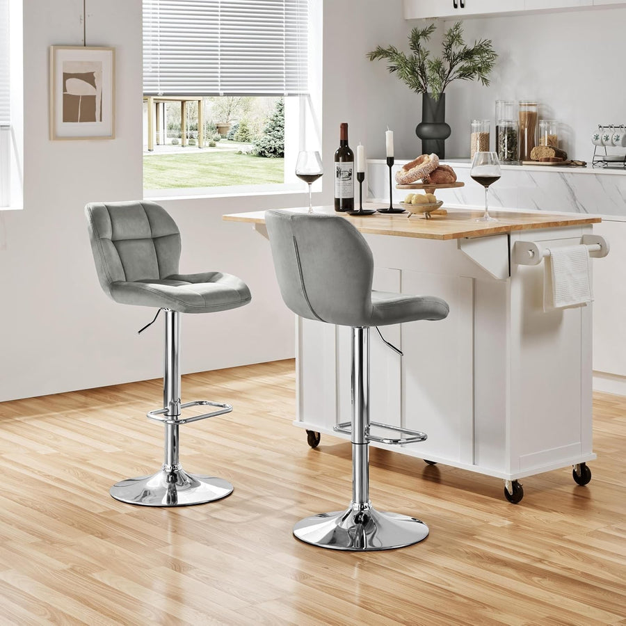 Adjustable Velvet Bar Stools Set of 2 – Swivel Counter Chairs