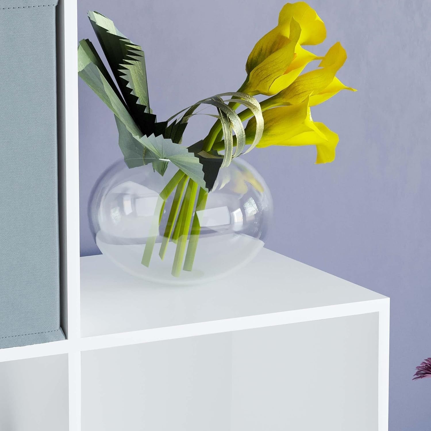 White 6 Cube Staircase Bookcase with 3 Grey Storage Baskets – Modern Unit