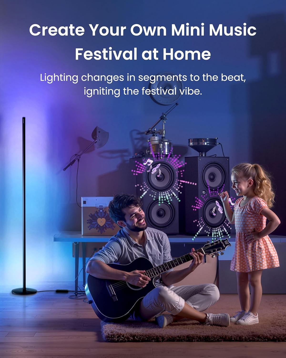 Smart LED Corner Floor Lamp RGB Colour Changing App Voice Control Light